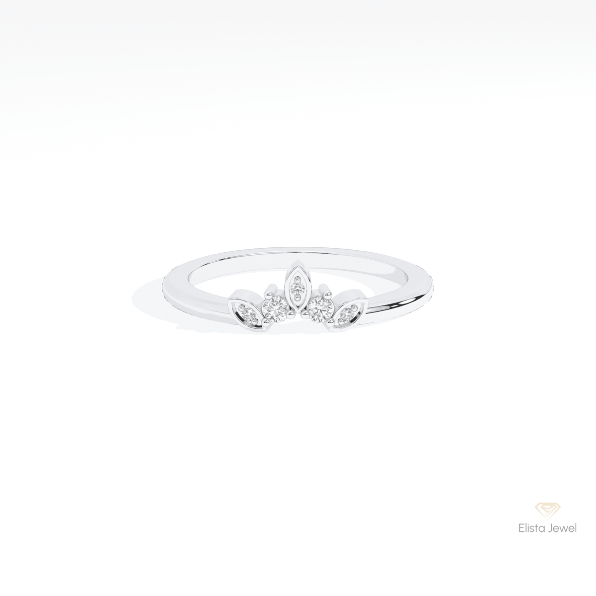 Round Cut Five Stone Wedding Lab Grown Diamond Band in 14K Yellow Gold - Detail View