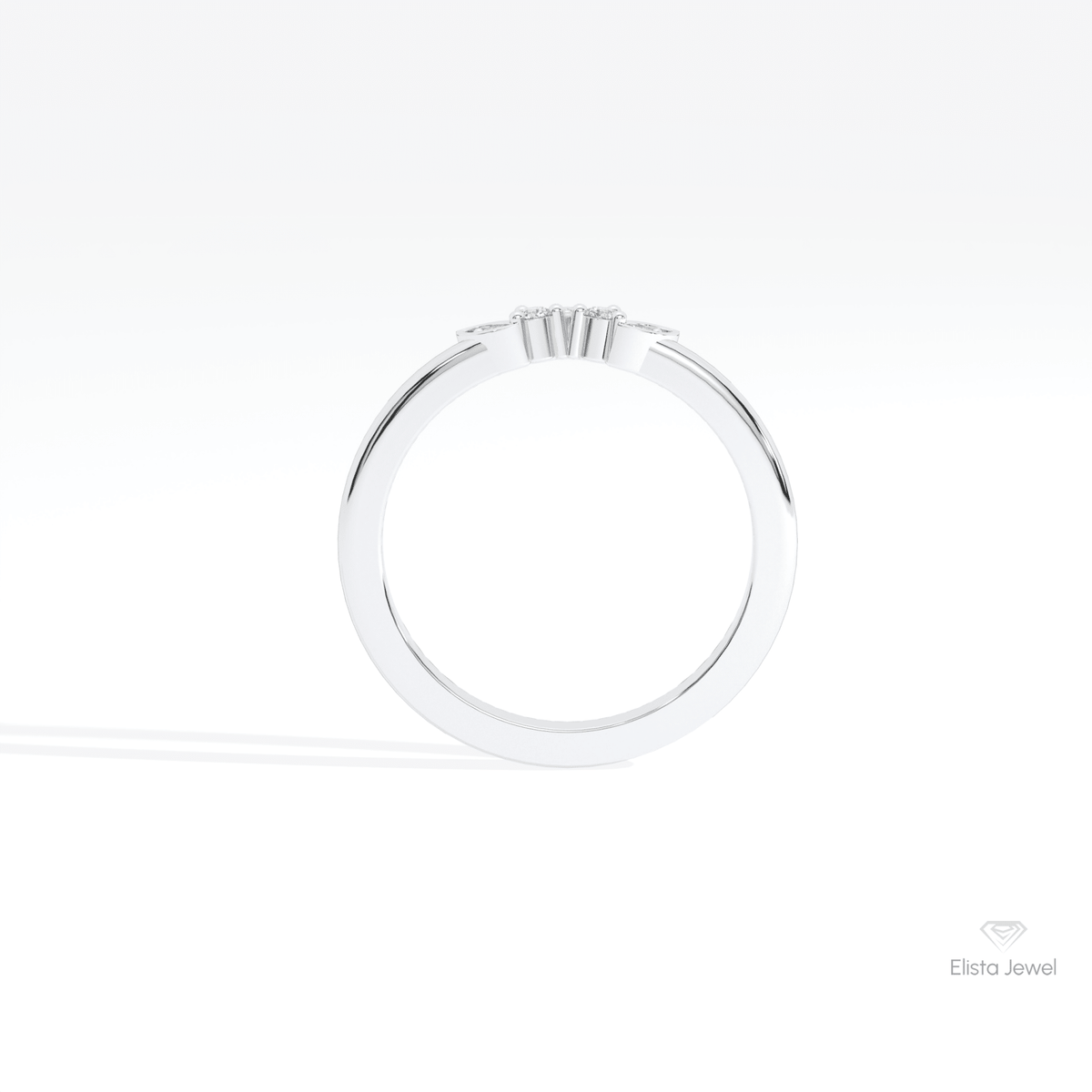 Round Cut Five Stone Wedding Lab Grown Diamond Band in 18K White Gold - Close-up View