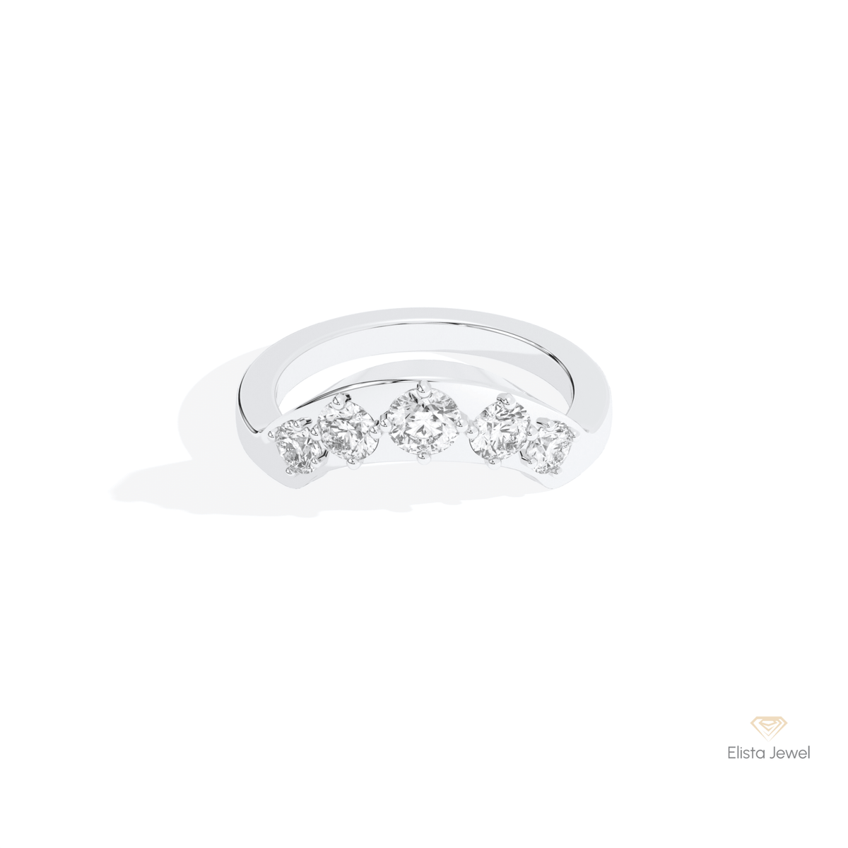 Round Cut Five Stone Wedding Lab Grown Diamond Ring in 14K Yellow Gold - Detail View