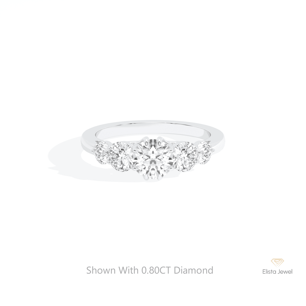 Round Cut Five Stone Wedding Lab Grown Diamond Ring in 14K Yellow Gold - Detail View