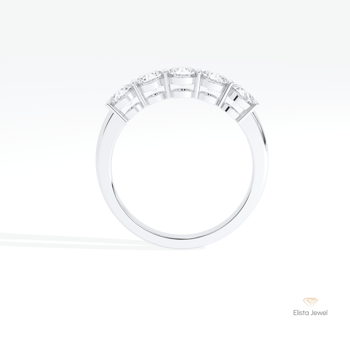 Round Cut Five Stone Wedding Lab Grown Diamond Ring in 10K Rose Gold - Angled View