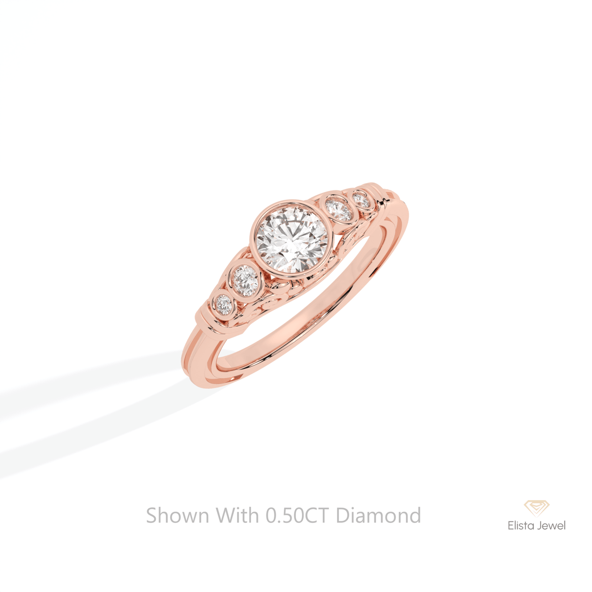 Round Cut Five Stone Wedding Lab Grown Diamond Ring in 10K Yellow Gold - Side View