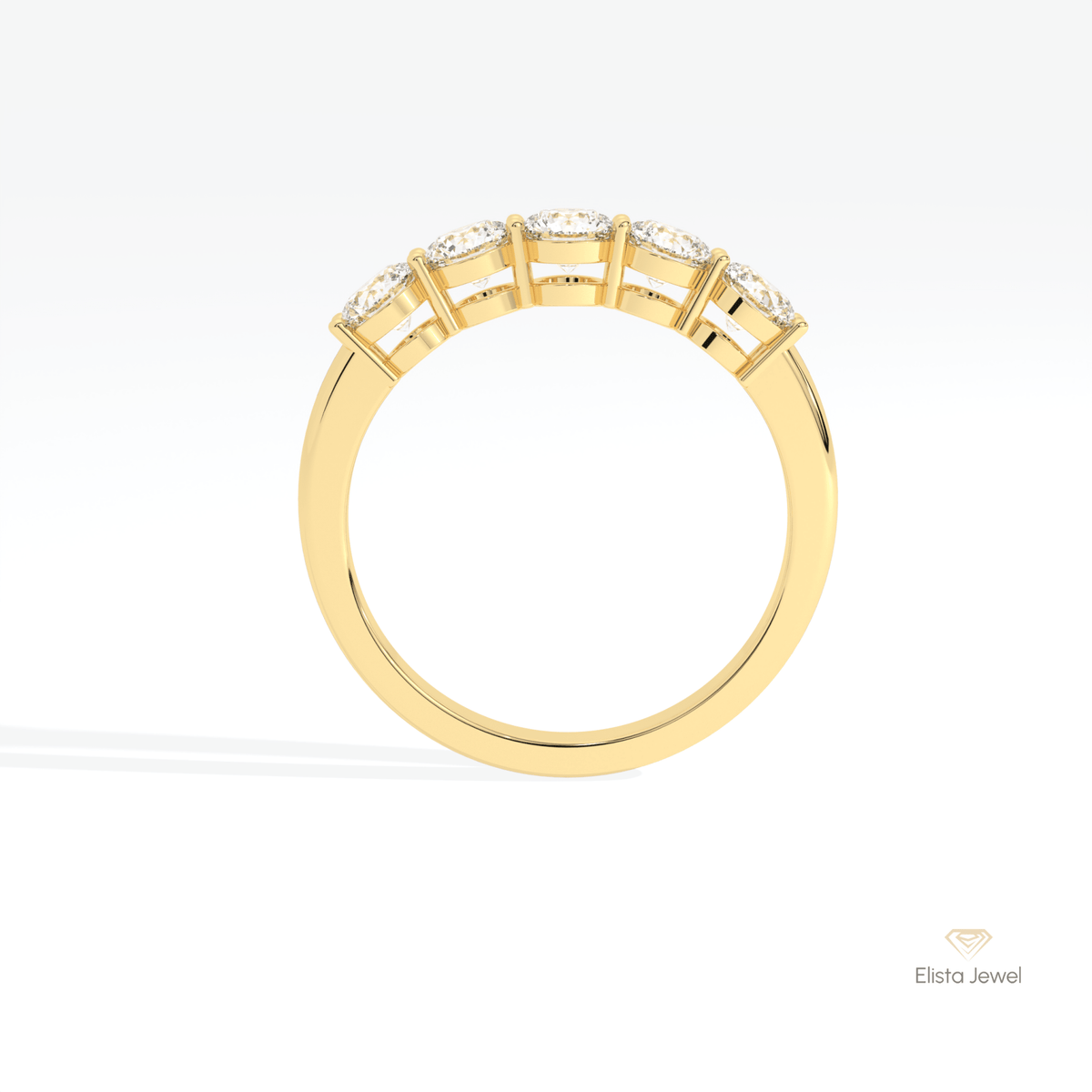 Round Cut Five Stone Wedding Lab Grown Diamond Ring in 18K White Gold - Close-up View