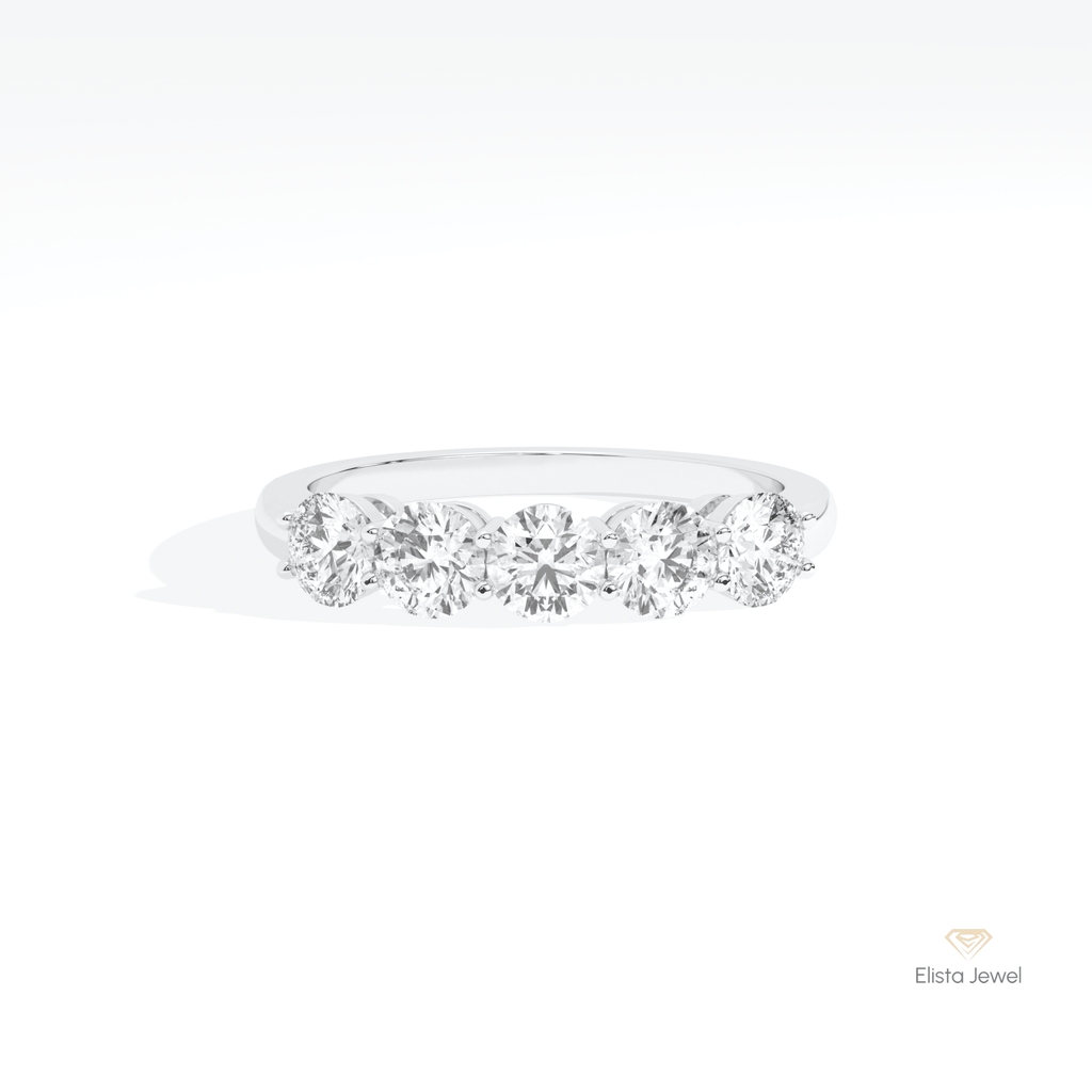 Round Cut Five Stone Wedding Lab Grown Diamond Ring in 10K White Gold - Front View