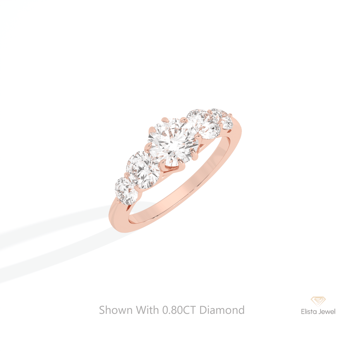 Round Cut Five Stone Wedding Lab Grown Diamond Ring in 10K Yellow Gold - Side View