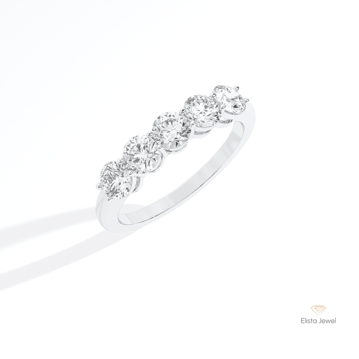 Round Cut Five Stone Wedding Lab Grown Diamond Ring in 10K Yellow Gold - Side View