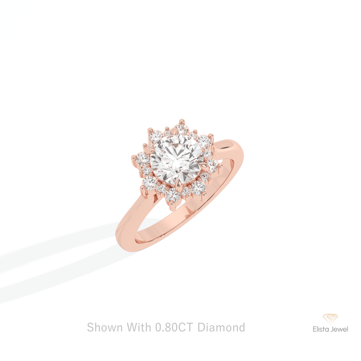 Round Cut Floral Halo Engagement Lab Grown Diamond Ring in Platinum - Lifestyle View