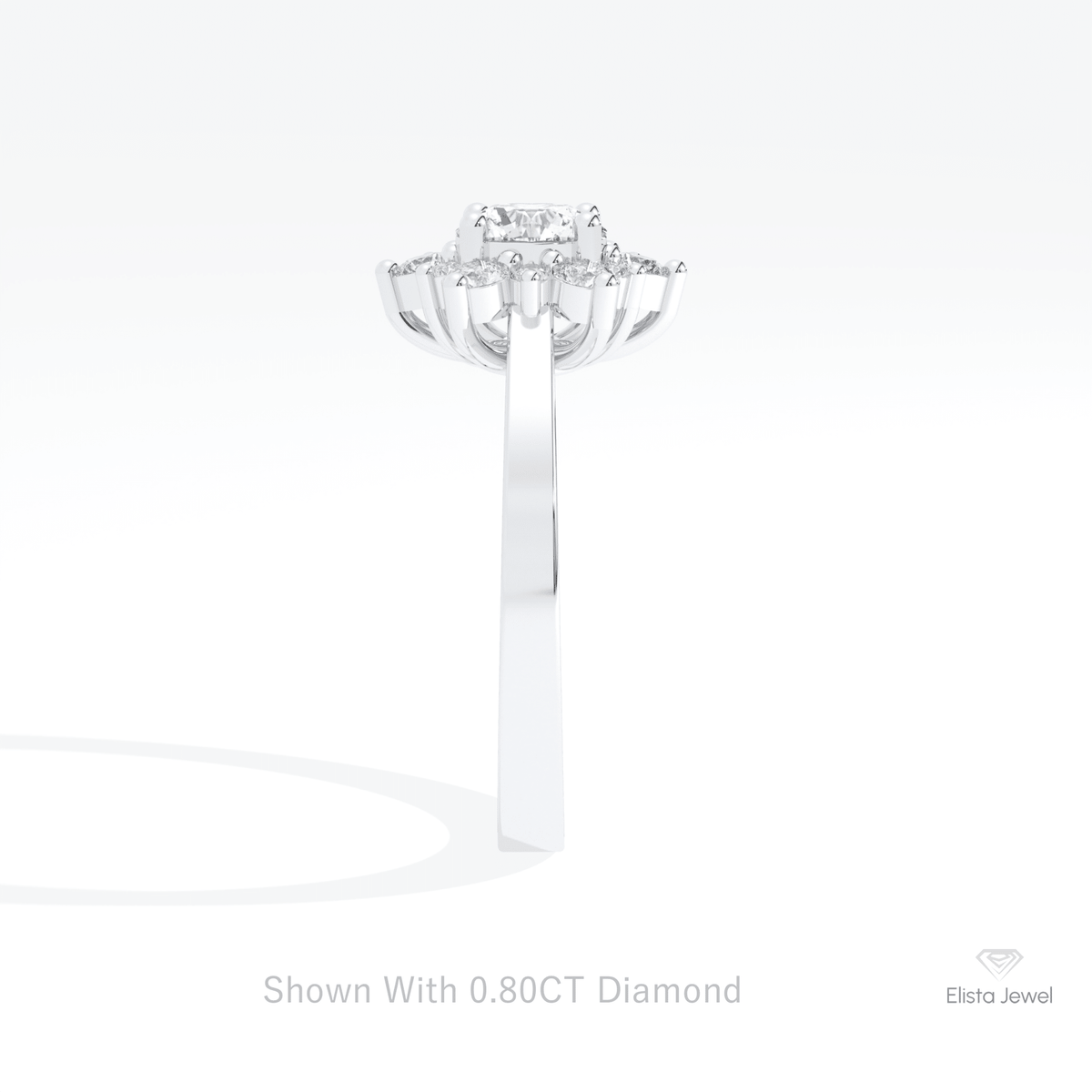 Round Cut Floral Halo Engagement Lab Grown Diamond Ring in 14K White Gold - Top View