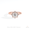 Round Cut Floral Halo Engagement Lab Grown Diamond Ring in 18K Rose Gold - Ring on Hand View