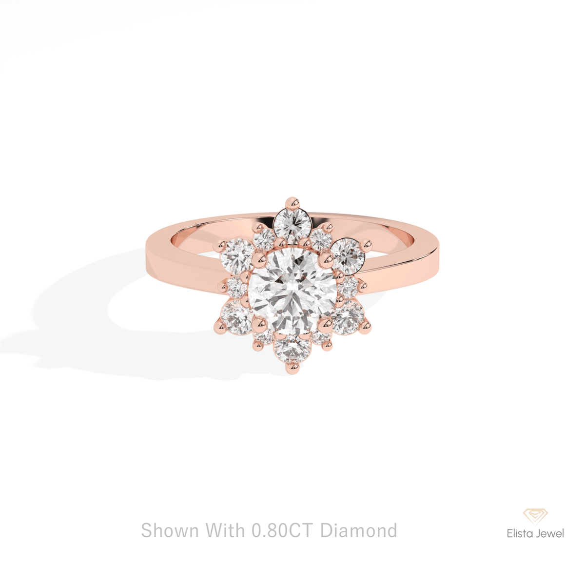 Round Cut Floral Halo Engagement Lab Grown Diamond Ring in 18K Rose Gold - Ring on Hand View