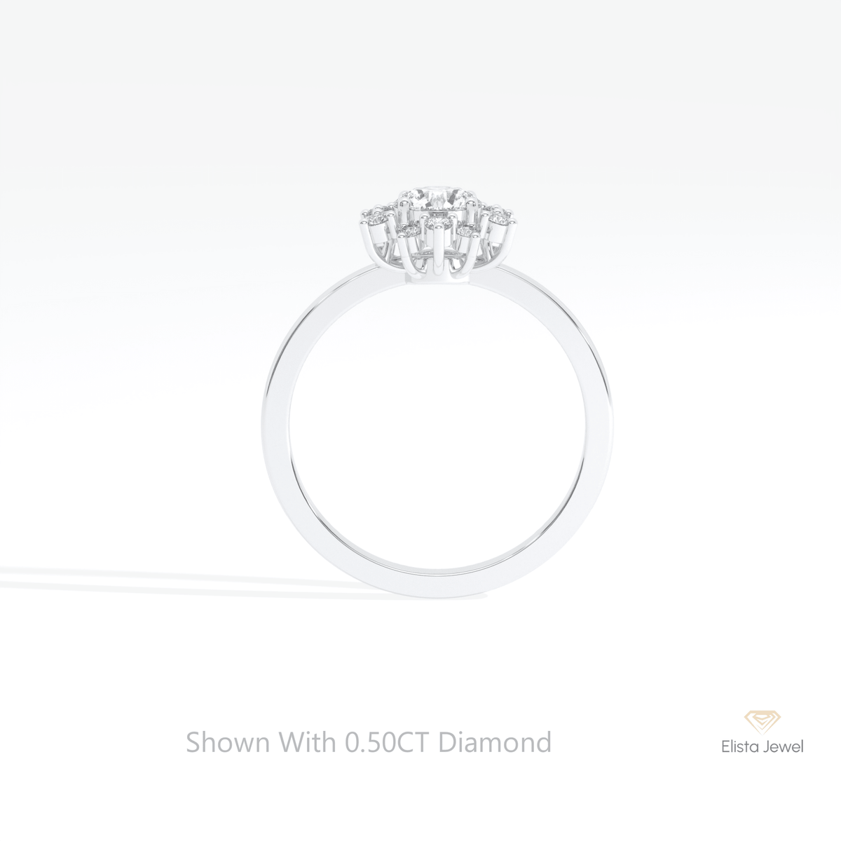 Round Cut Floral Halo Wedding Lab Grown Diamond Ring in 18K White Gold - Close-up View
