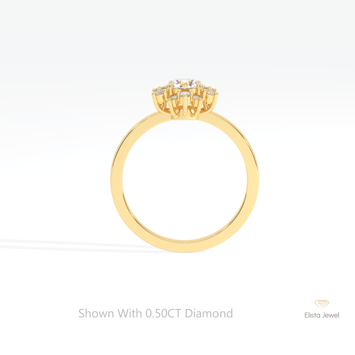 Round Cut Floral Halo Wedding Lab Grown Diamond Ring in 10K Rose Gold - Angled View