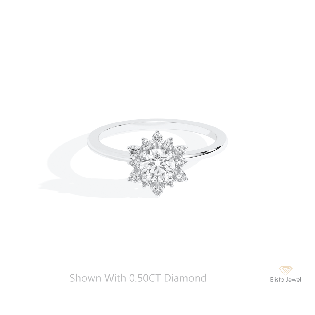 Round Cut Floral Halo Wedding Lab Grown Diamond Ring in 14K Yellow Gold - Detail View