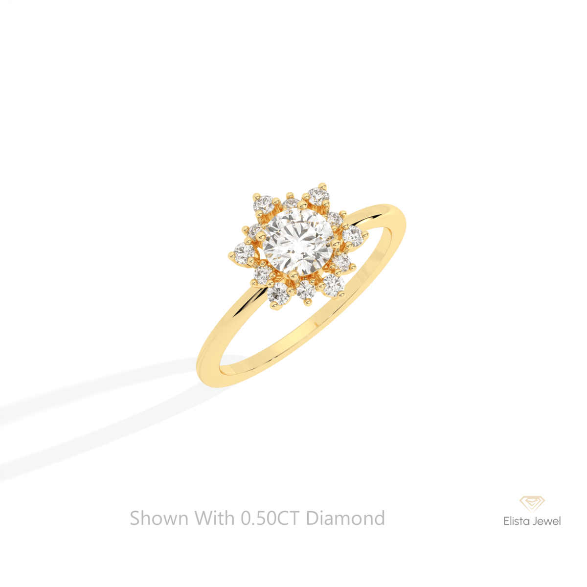 Round Cut Floral Halo Wedding Lab Grown Diamond Ring in 10K Yellow Gold - Side View