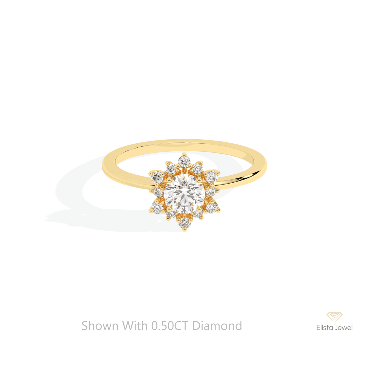 Round Cut Floral Halo Wedding Lab Grown Diamond Ring in 10K White Gold - Front View