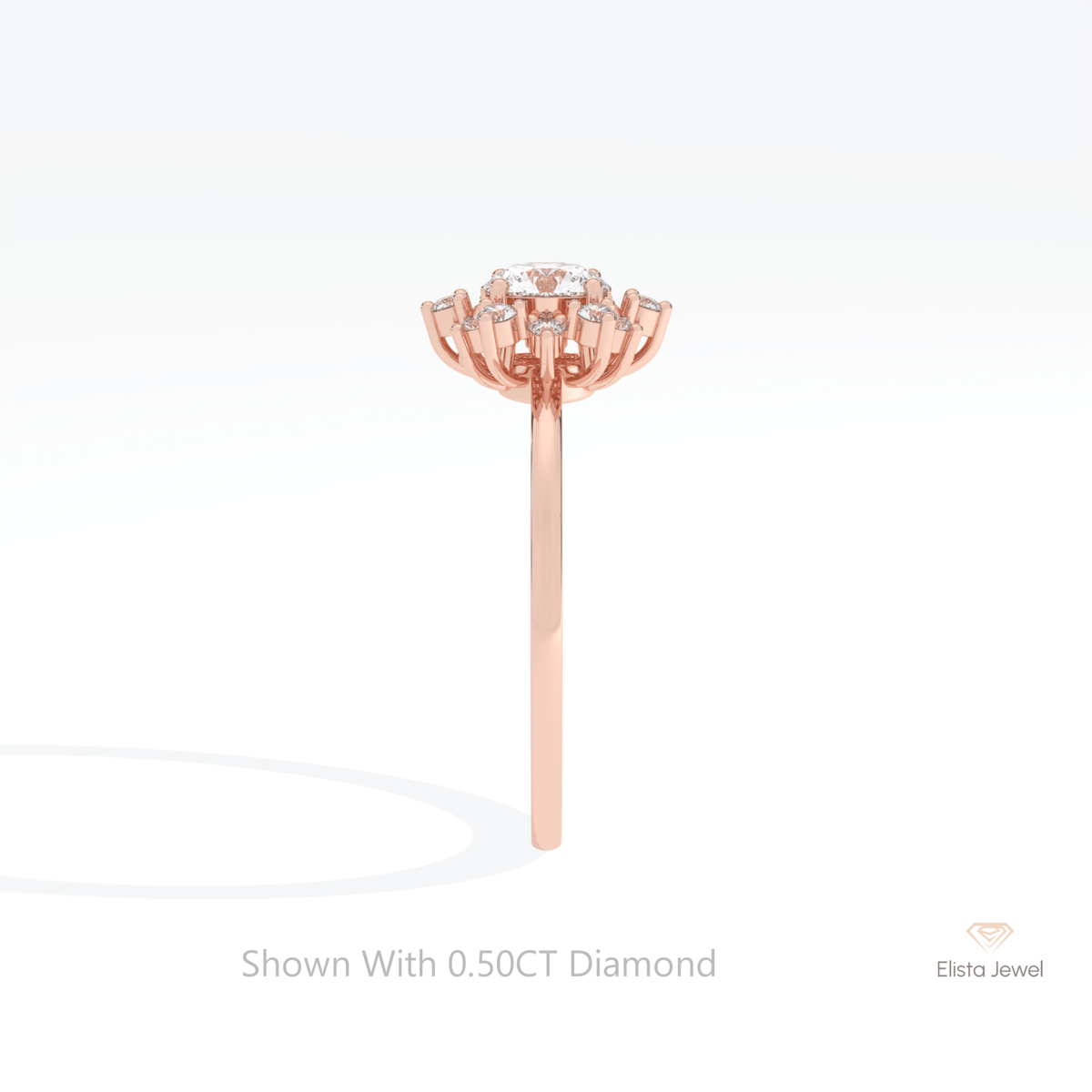 Round Cut Floral Halo Wedding Lab Grown Diamond Ring - Additional View