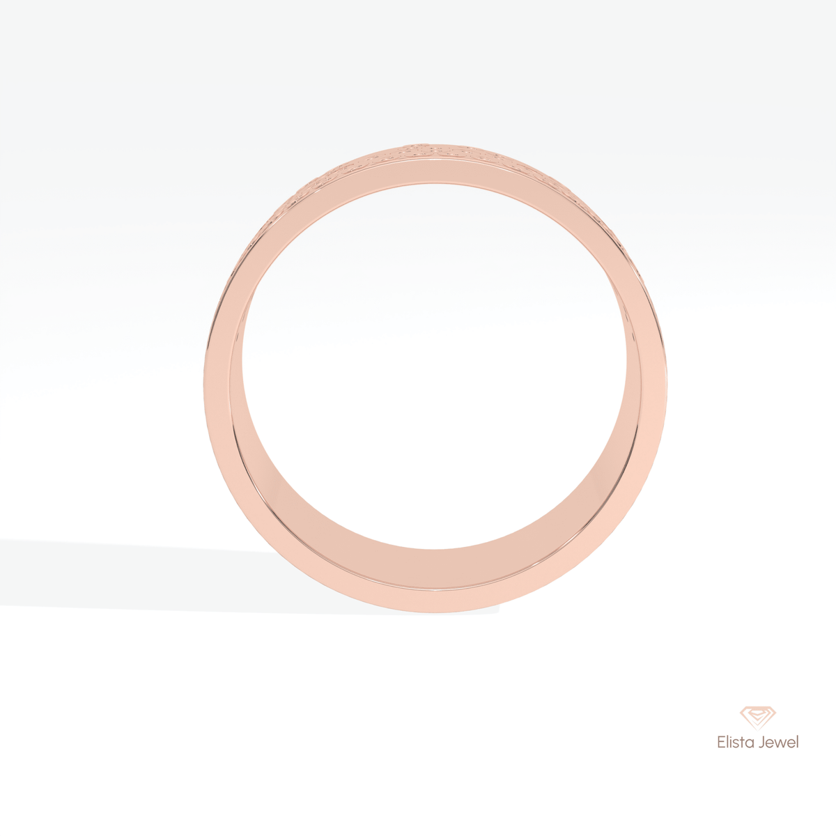 Round Cut Flush Setting Wedding Lab Grown Diamond Band in 10K Rose Gold - Angled View
