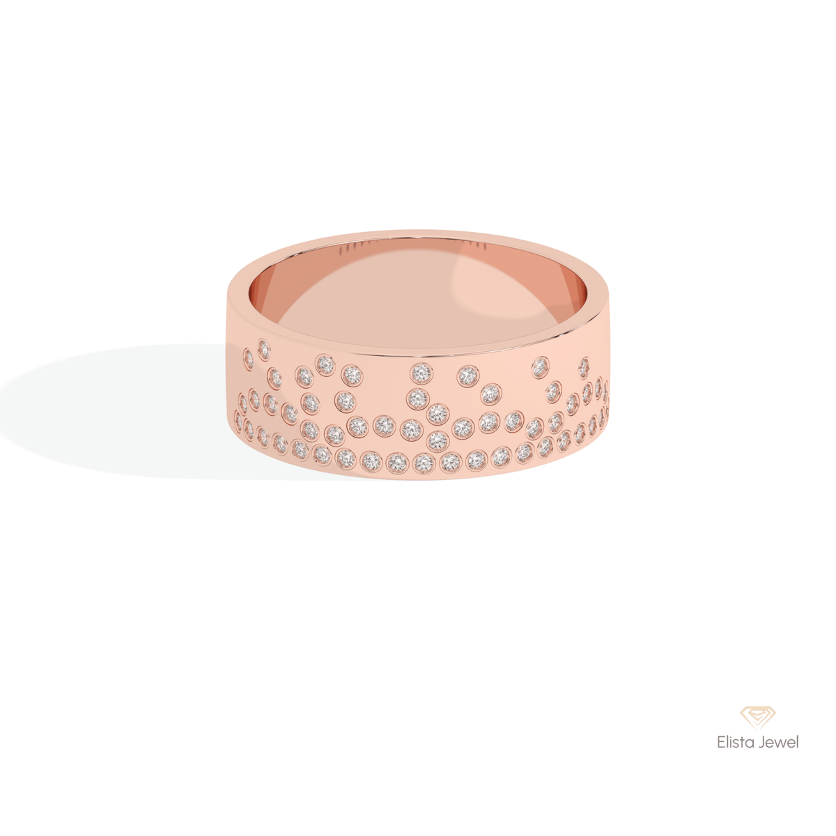 Round Cut Flush Setting Wedding Lab Grown Diamond Band in 10K White Gold - Front View