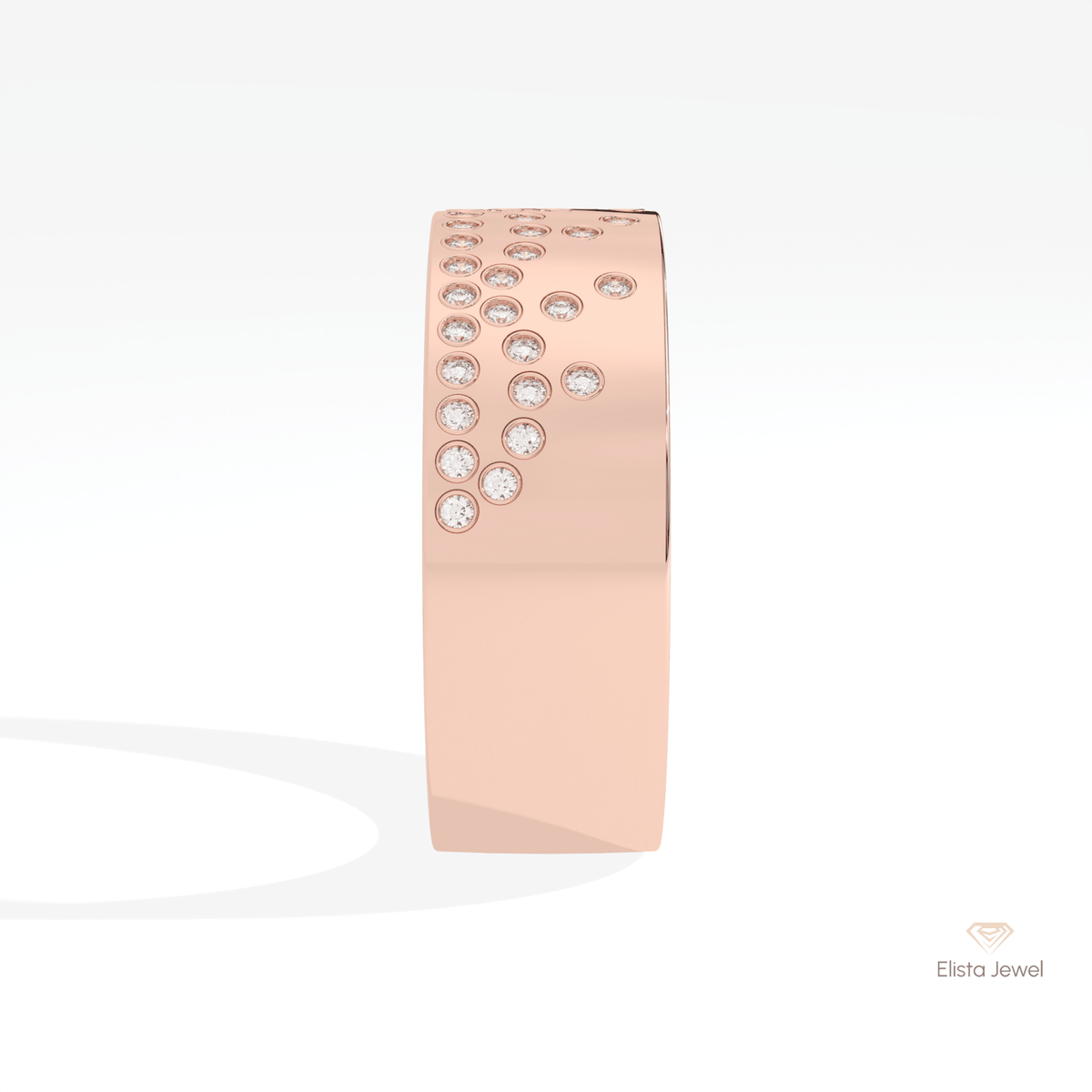 Round Cut Flush Setting Wedding Lab Grown Diamond Band in 14K White Gold - Top View