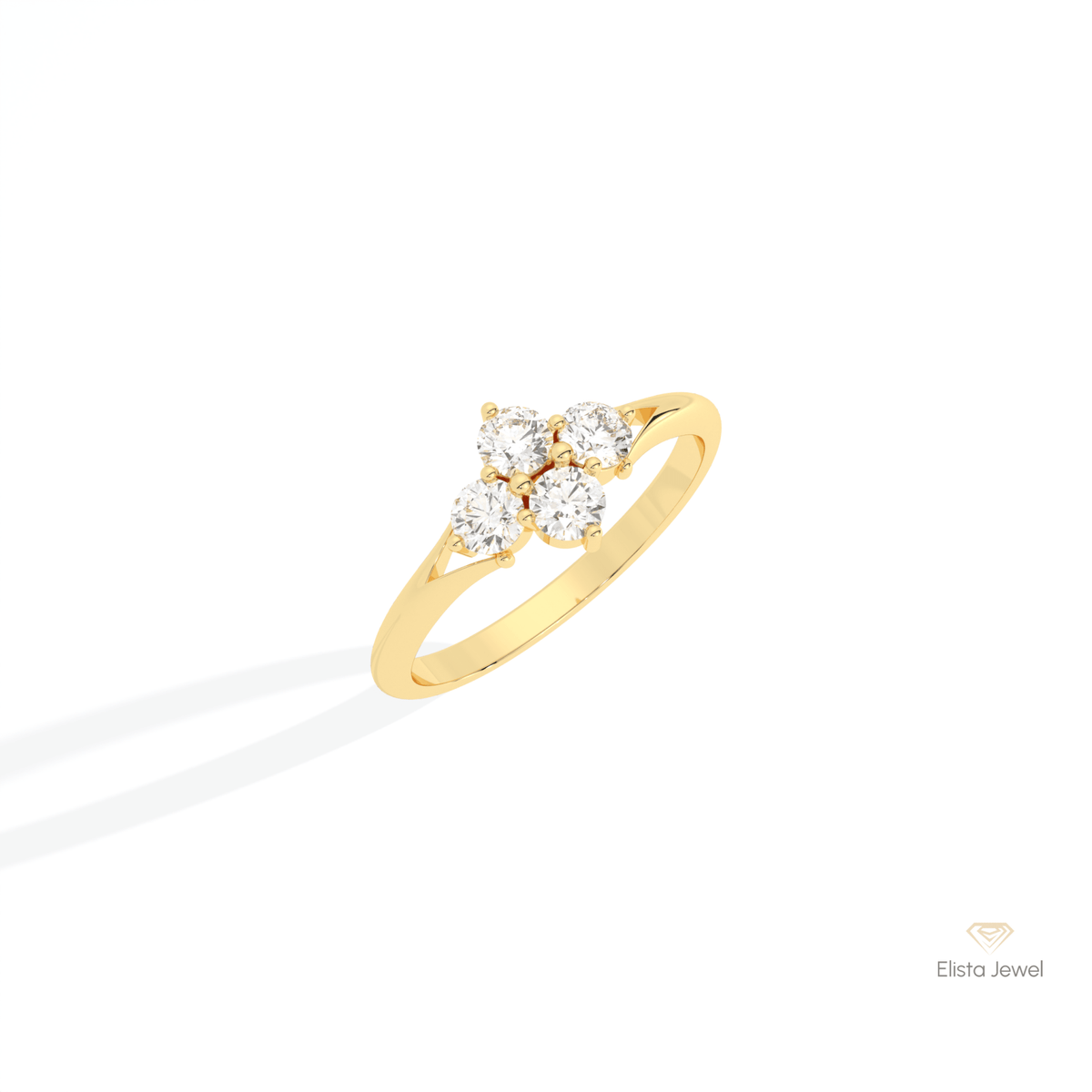 Round Cut Four Stone Engagement Lab Grown Diamond Ring in 14K Rose Gold - Profile View