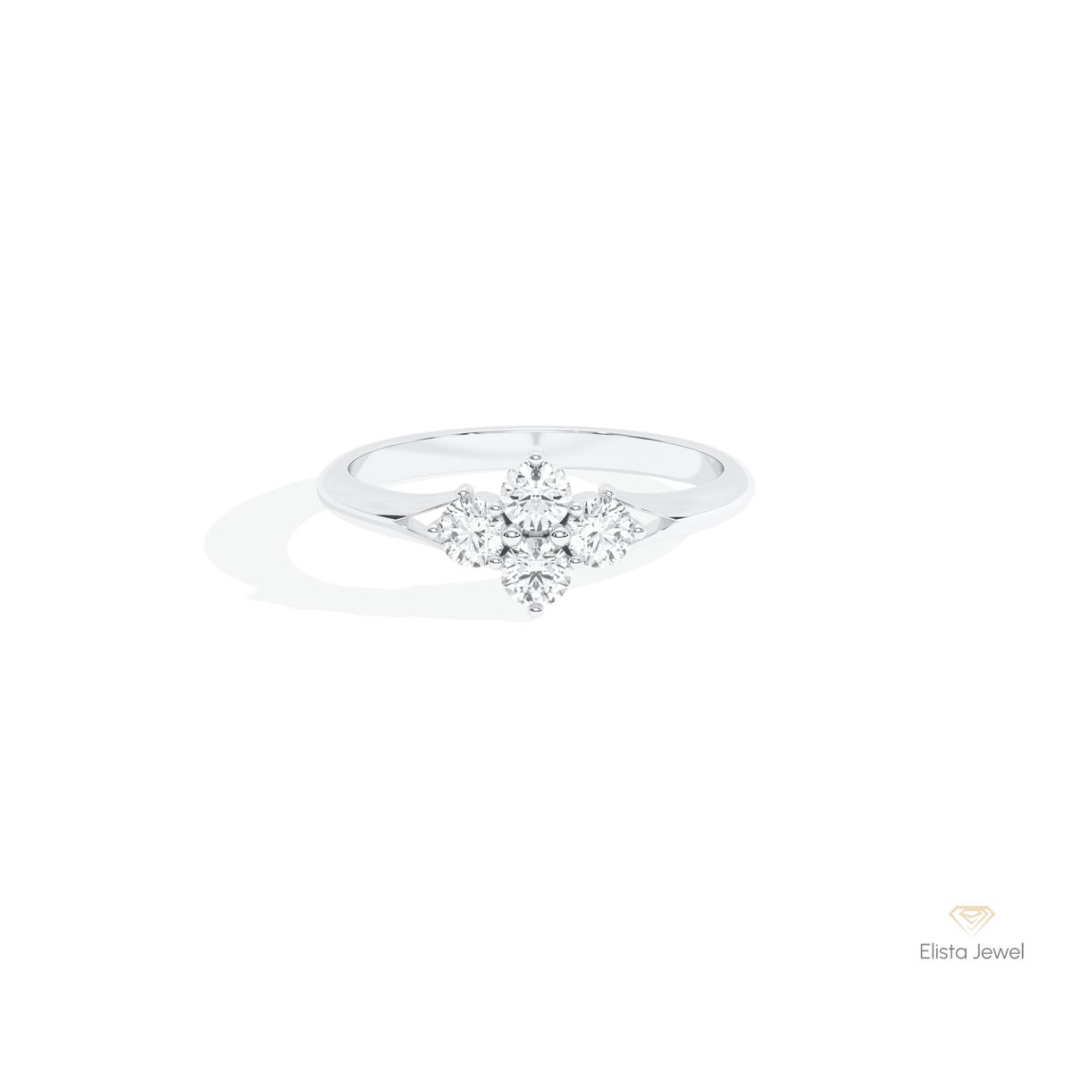 Round Cut Four Stone Engagement Lab Grown Diamond Ring in 10K White Gold - Front View