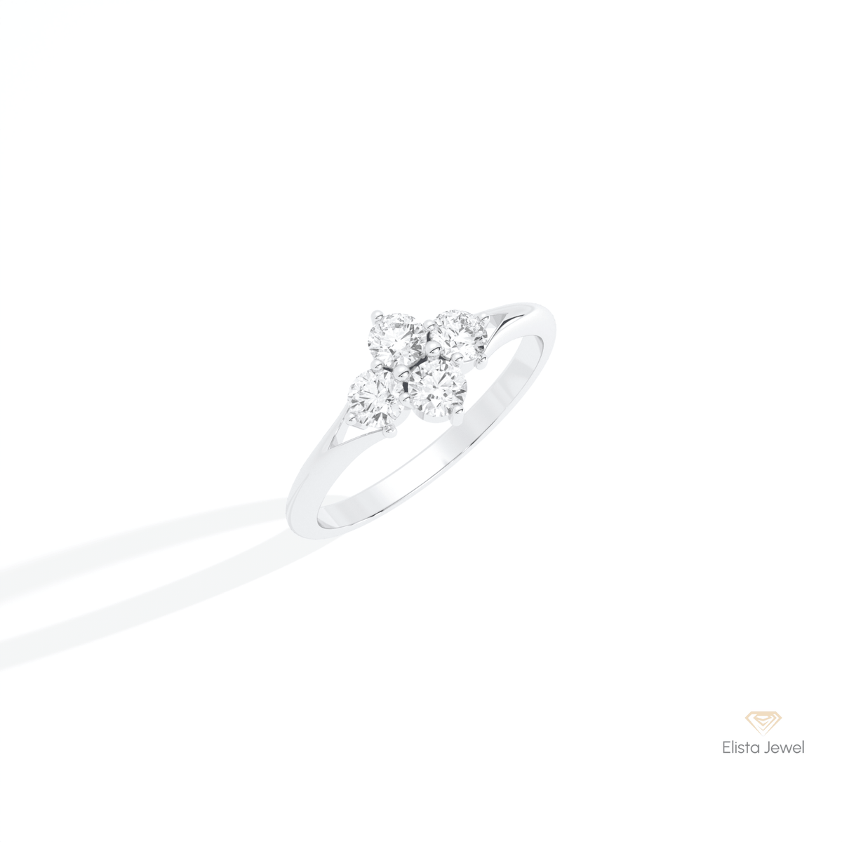 Round Cut Four Stone Engagement Lab Grown Diamond Ring in 10K Yellow Gold - Side View
