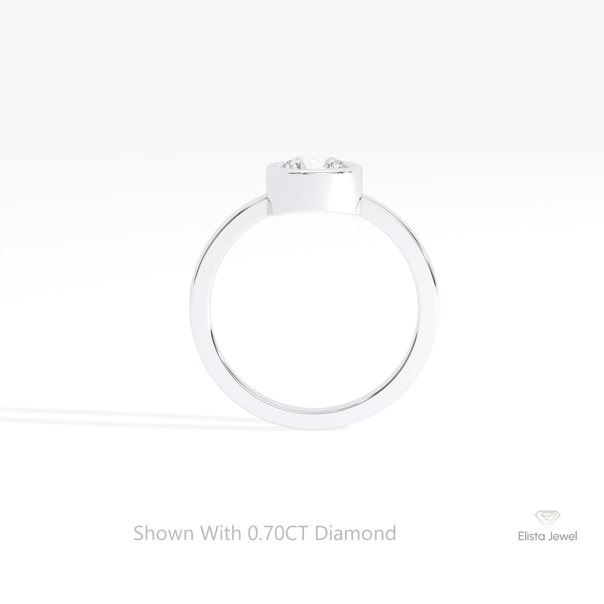 Round Cut Full Bezel Solitaire Lab Grown Diamond Ring in 10K Rose Gold - Angled View