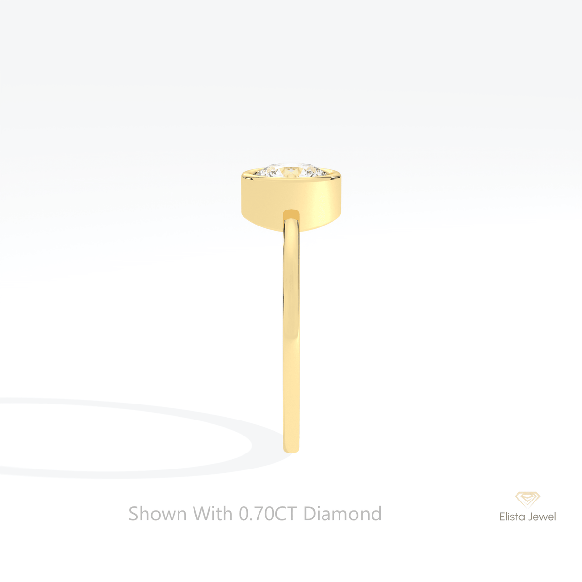 Round Cut Full Bezel Solitaire Lab Grown Diamond Ring in 18K Yellow Gold - Perspective View