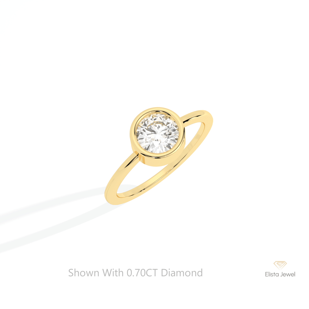 Round Cut Full Bezel Solitaire Lab Grown Diamond Ring in 14K Yellow Gold - Detail View