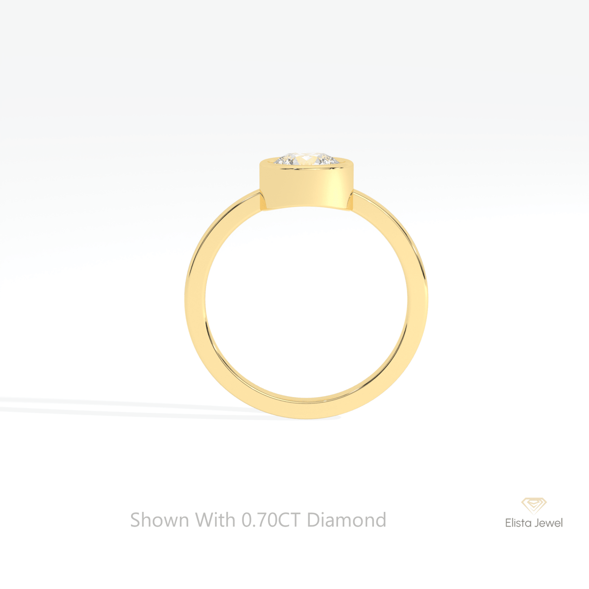 Round Cut Full Bezel Solitaire Lab Grown Diamond Ring in 18K White Gold - Close-up View