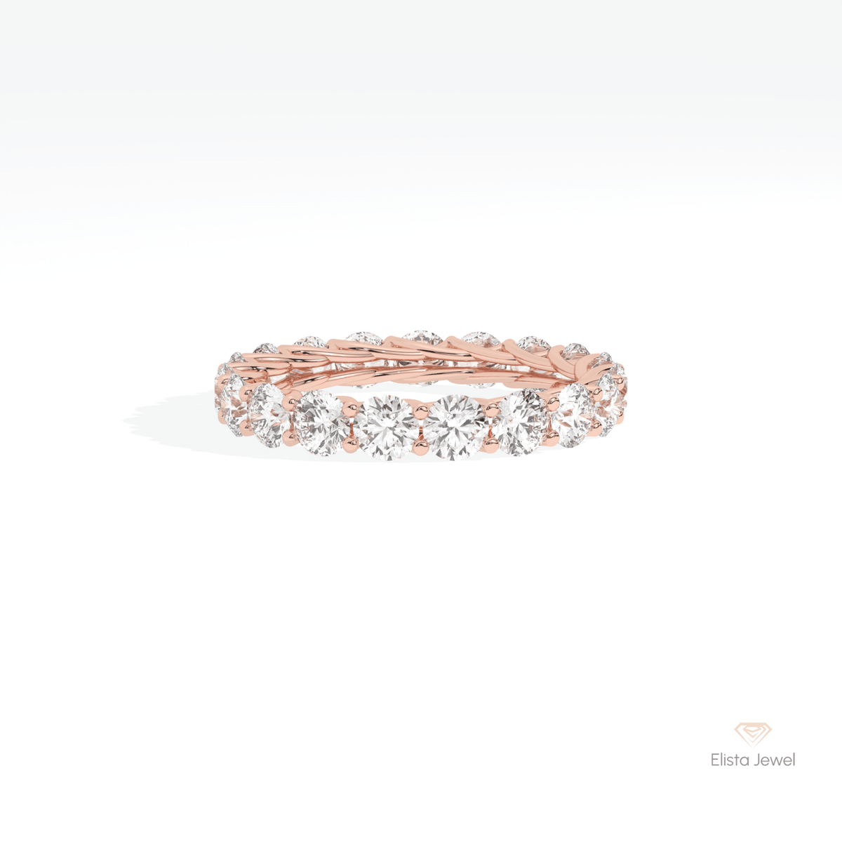Round Cut Full Eternity Matching Lab Grown Diamond Band in 14K Yellow Gold - Detail View