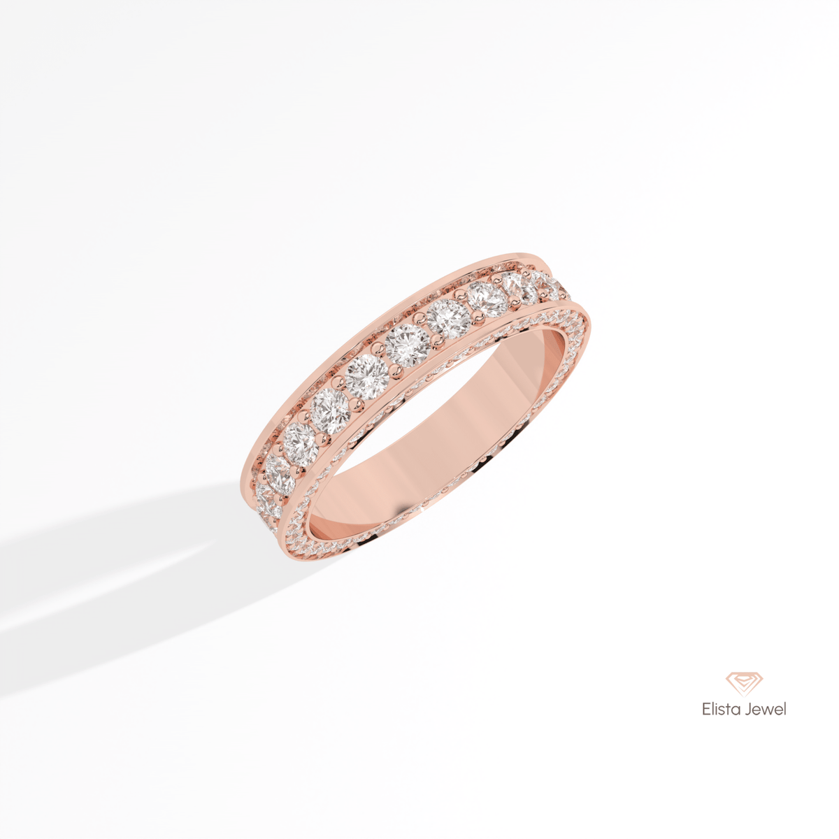 Round Cut Full Eternity Matching Lab Grown Diamond Band in 14K Rose Gold - Profile View