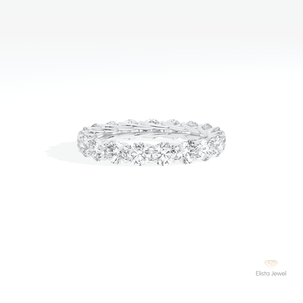 Round Cut Full Eternity Matching Lab Grown Diamond Band in 10K White Gold - Front View