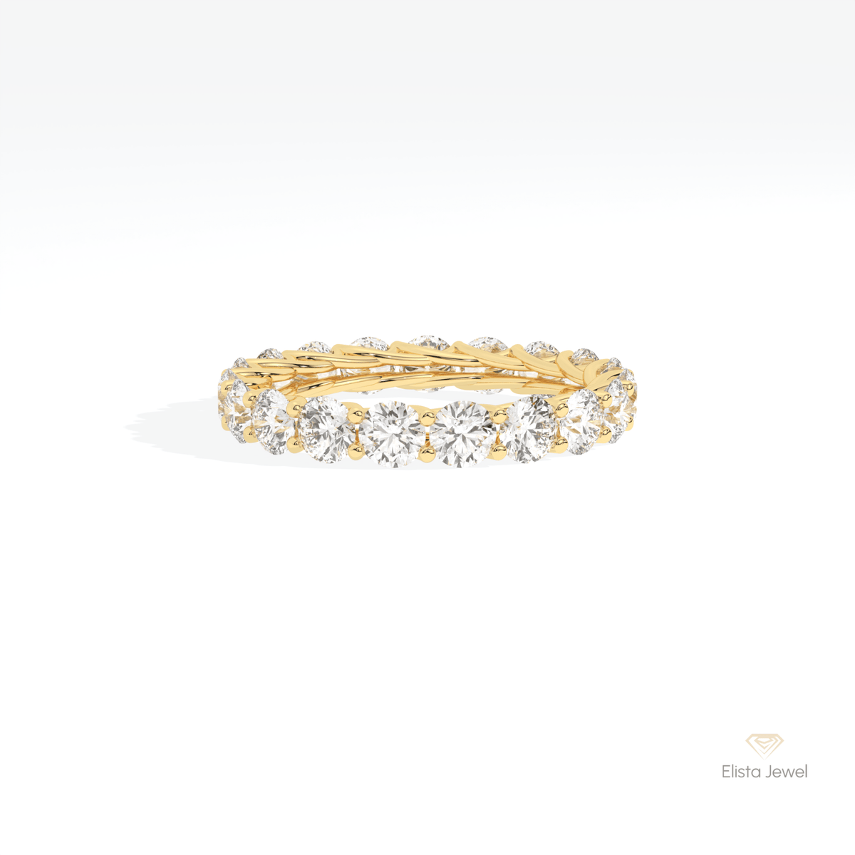 Round Cut Full Eternity Matching Lab Grown Diamond Band in 18K Rose Gold - Ring on Hand View