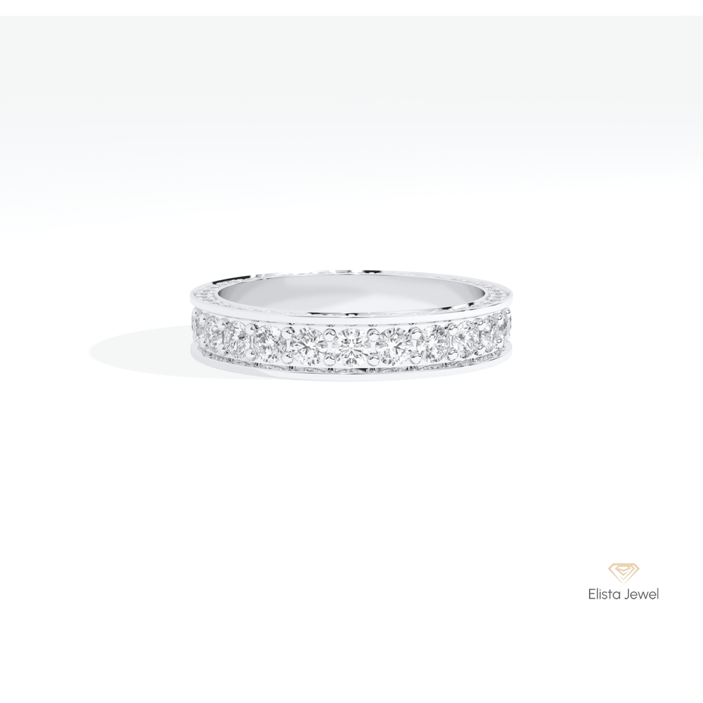 Round Cut Full Eternity Matching Lab Grown Diamond Band in 10K White Gold - Front View