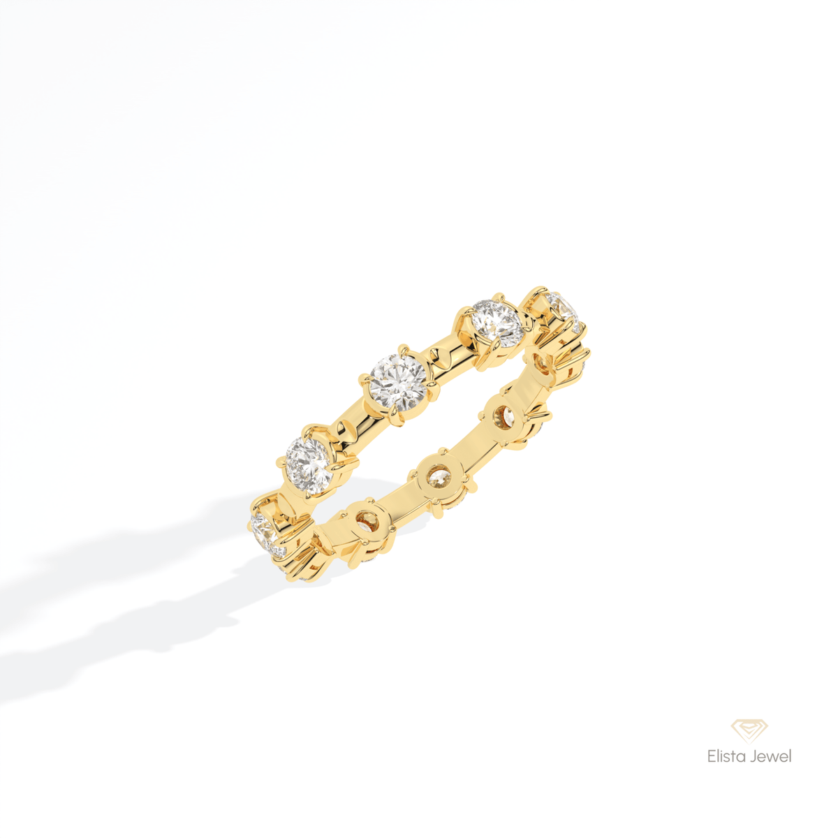 Round Cut Full Eternity Wedding Lab Grown Diamond Band in 14K Rose Gold - Profile View