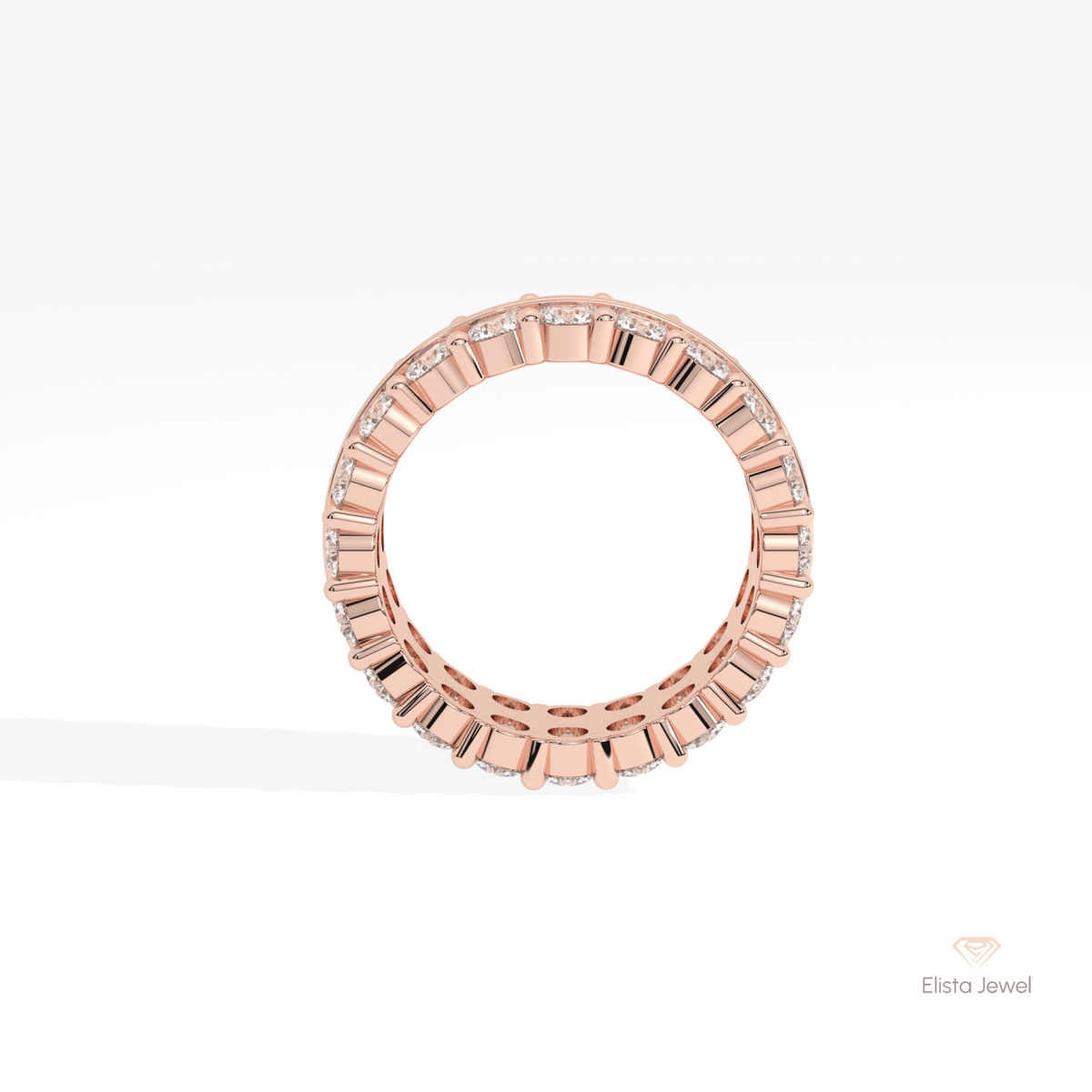 Round Cut Full Eternity Wedding Lab Grown Diamond Band in 10K Rose Gold - Angled View