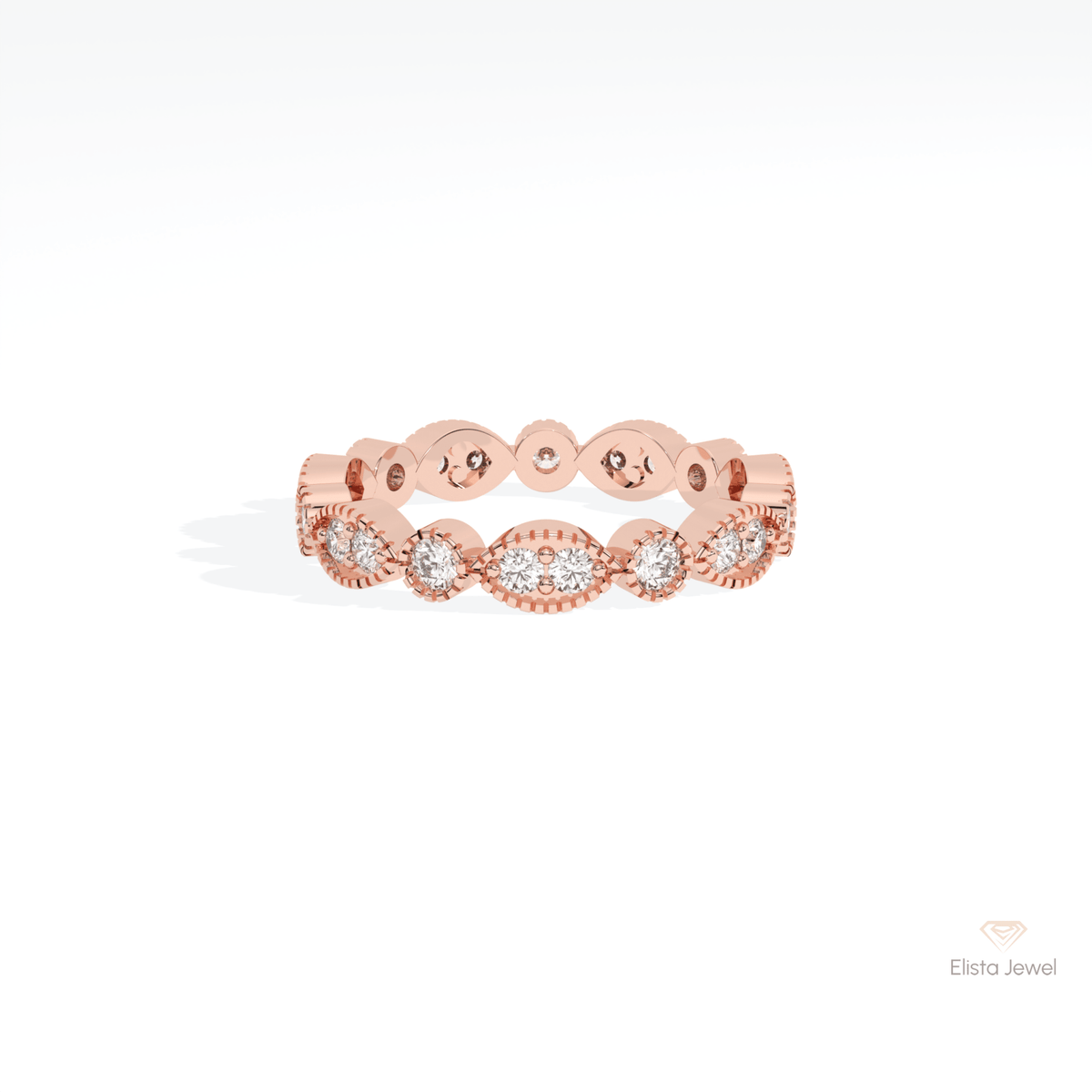 Round Cut Full Eternity Wedding Lab Grown Diamond Band in 10K White Gold - Front View