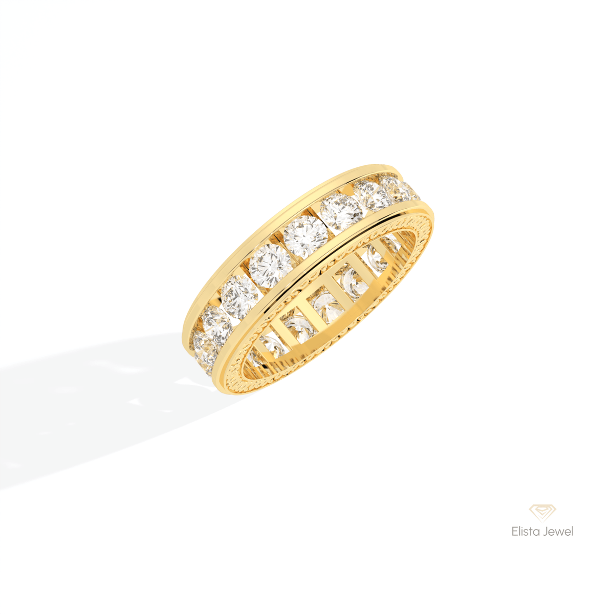 Round Cut Full Eternity Wedding Lab Grown Diamond Band in 14K Rose Gold - Profile View