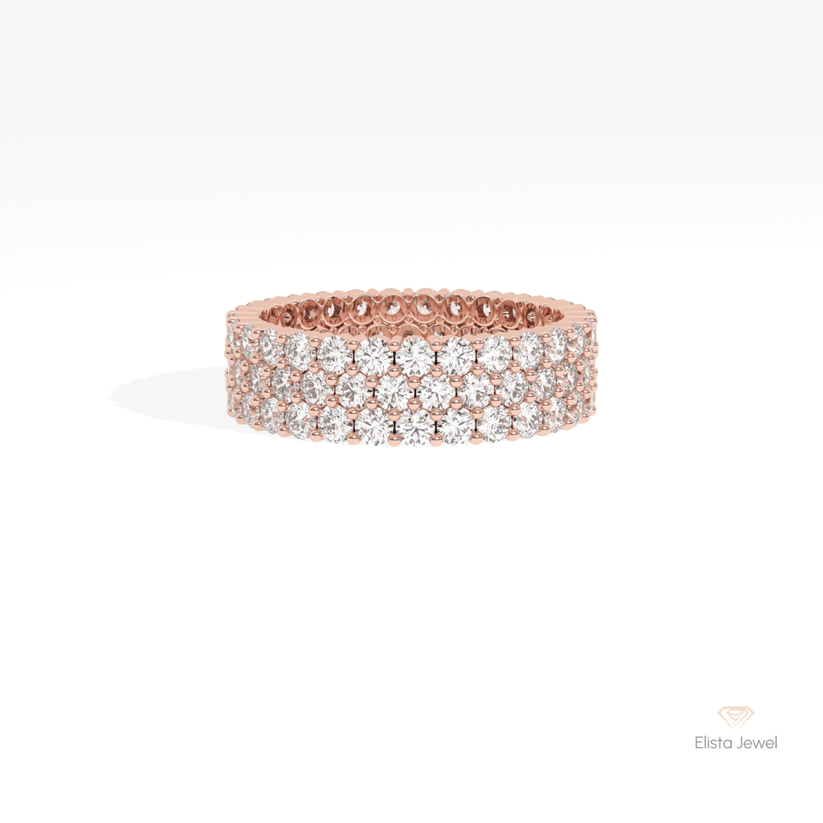 Round Cut Full Eternity Wedding Lab Grown Diamond Band in 18K Rose Gold - Ring on Hand View
