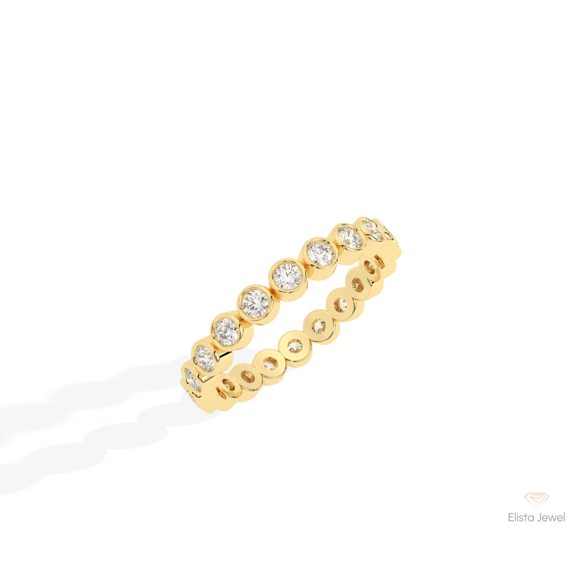 Round Cut Full Eternity Wedding Lab Grown Diamond Band in 18K Yellow Gold - Perspective View