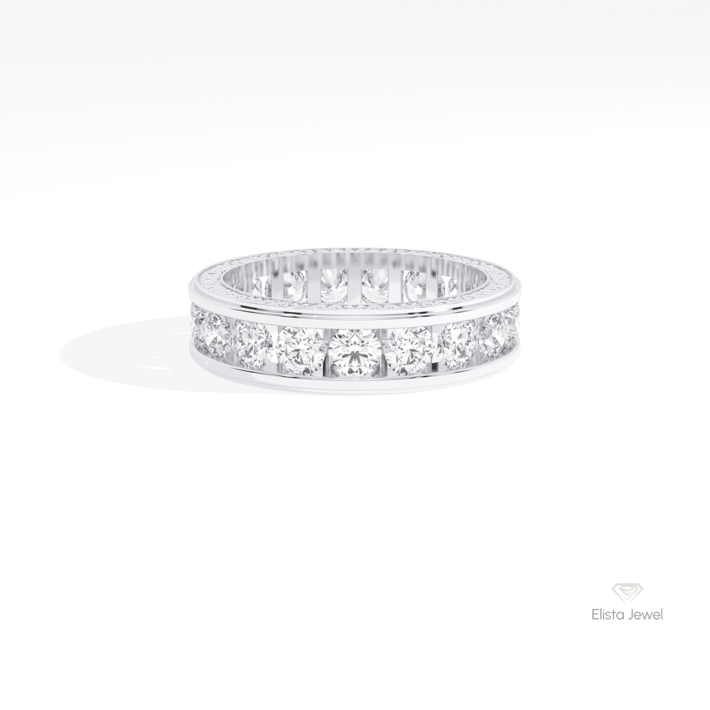 Round Cut Full Eternity Wedding Lab Grown Diamond Band in 10K White Gold - Front View