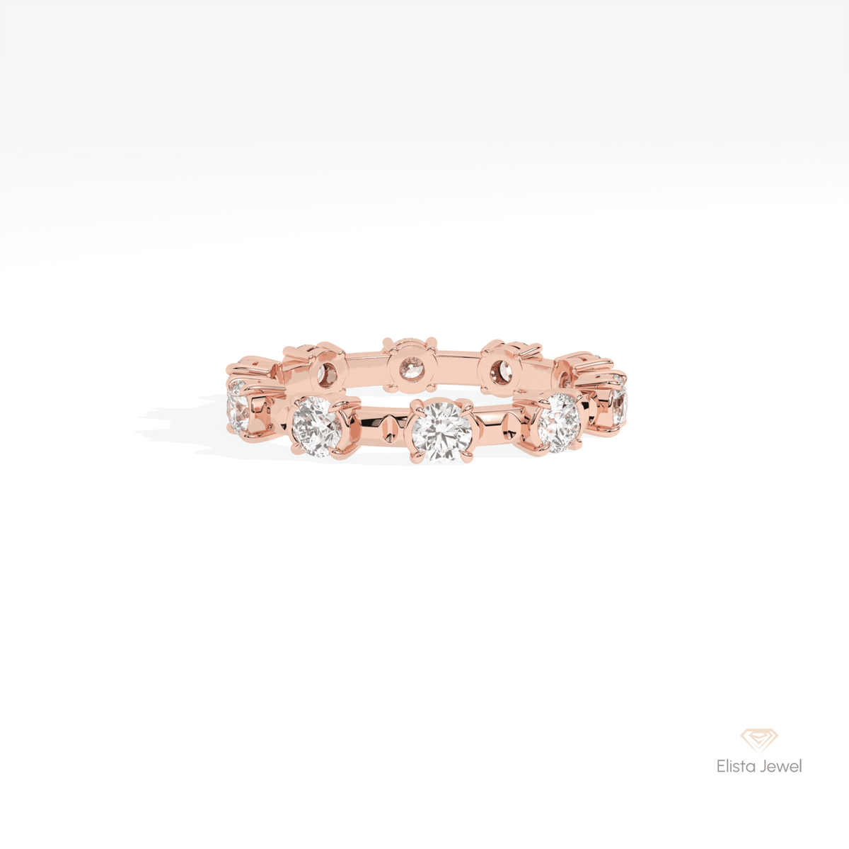 Round Cut Full Eternity Wedding Lab Grown Diamond Band in 18K Rose Gold - Ring on Hand View
