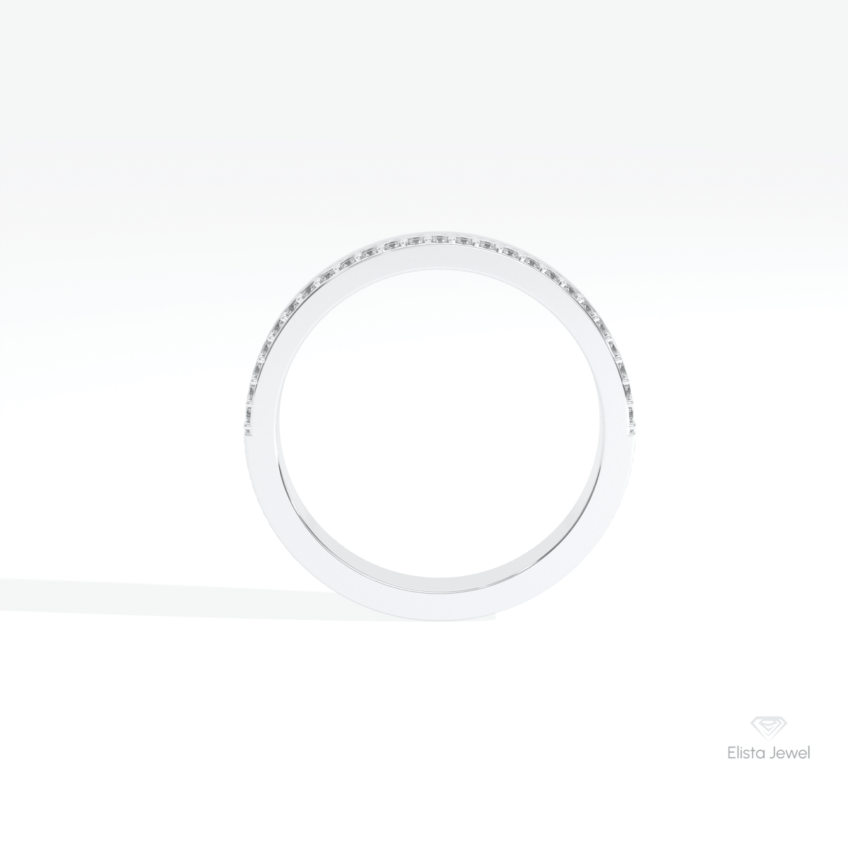Round Cut Half Eternity Lab Grown Diamond Band in 18K White Gold - Close-up View