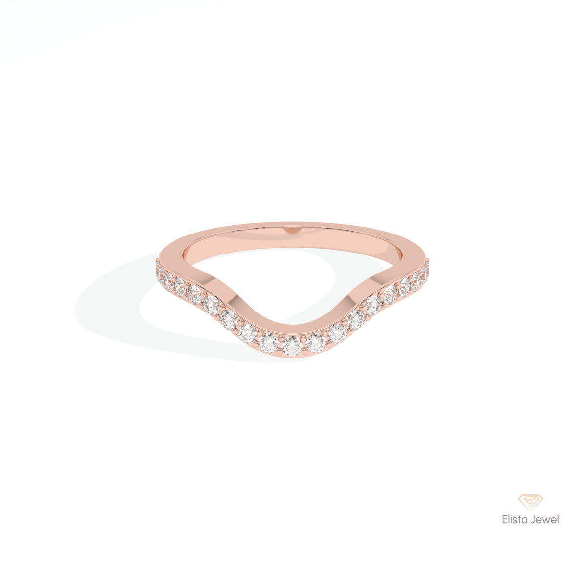Round Cut Half Eternity Curve Lab Grown Diamond Band in 10K White Gold - Front View