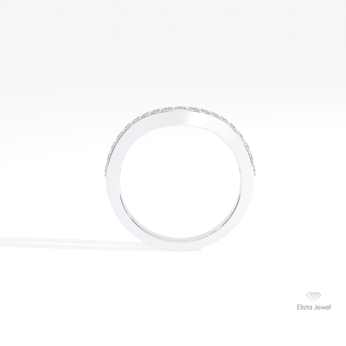 Round Cut Half Eternity Curve Lab Grown Diamond Band in 18K White Gold - Close-up View