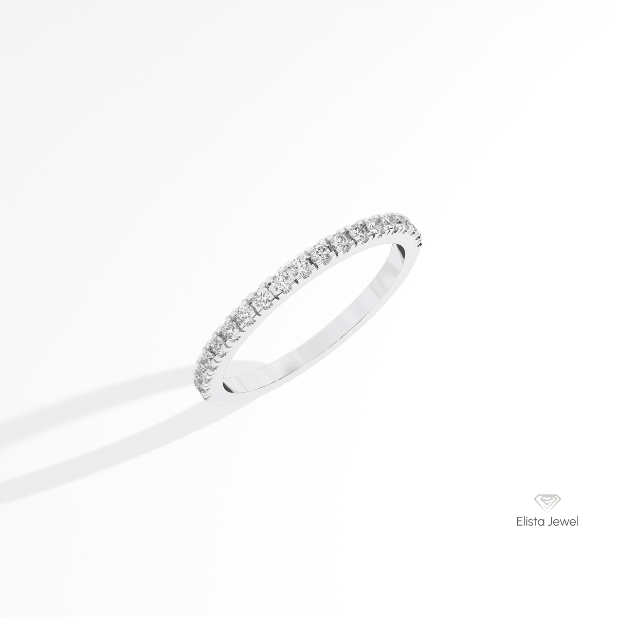 Round Cut Half Eternity Matching Lab Grown Diamond Band in 18K White Gold - Close-up View