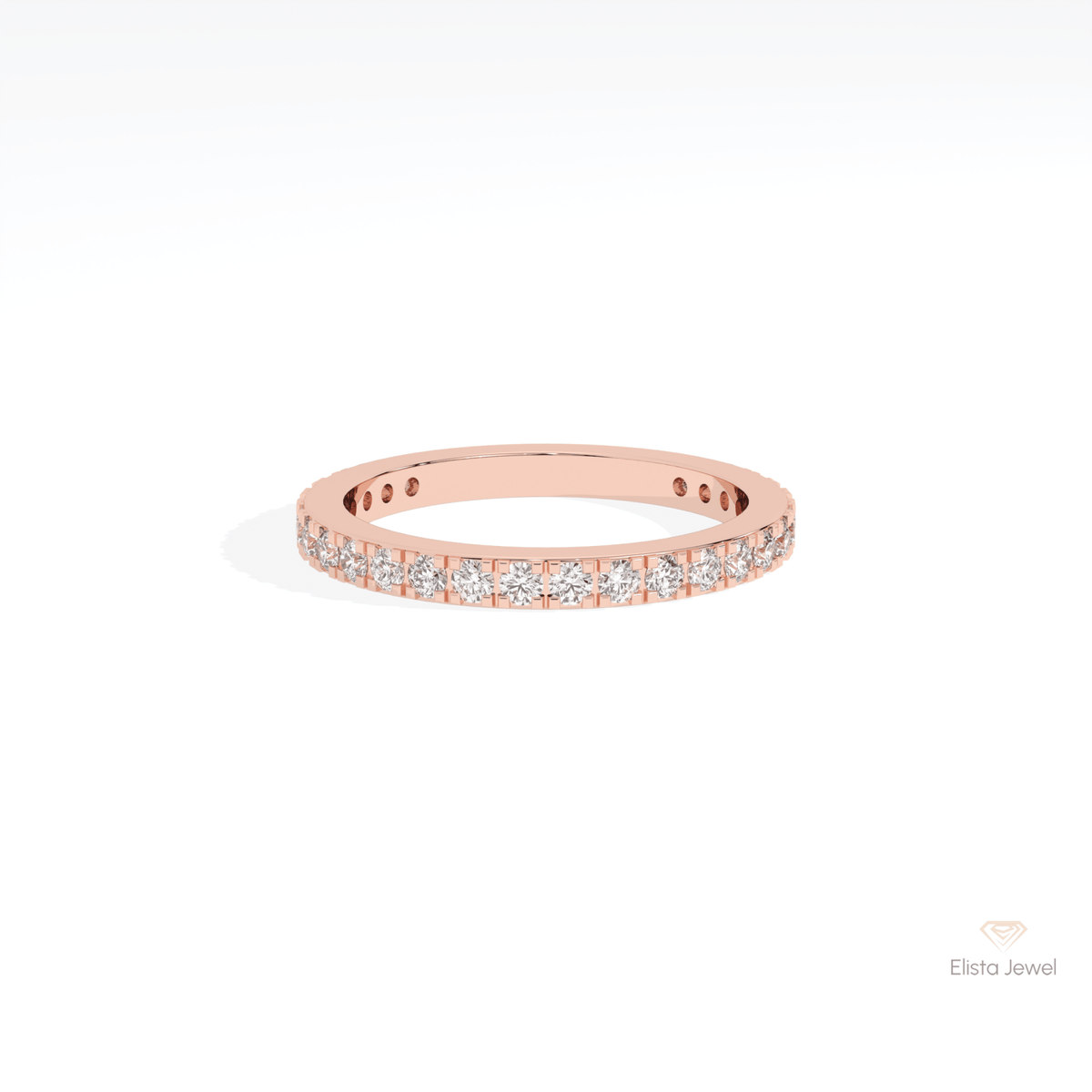 Round Cut Half Eternity Stacking Lab Grown Diamond Band in 18K Rose Gold - Ring on Hand View