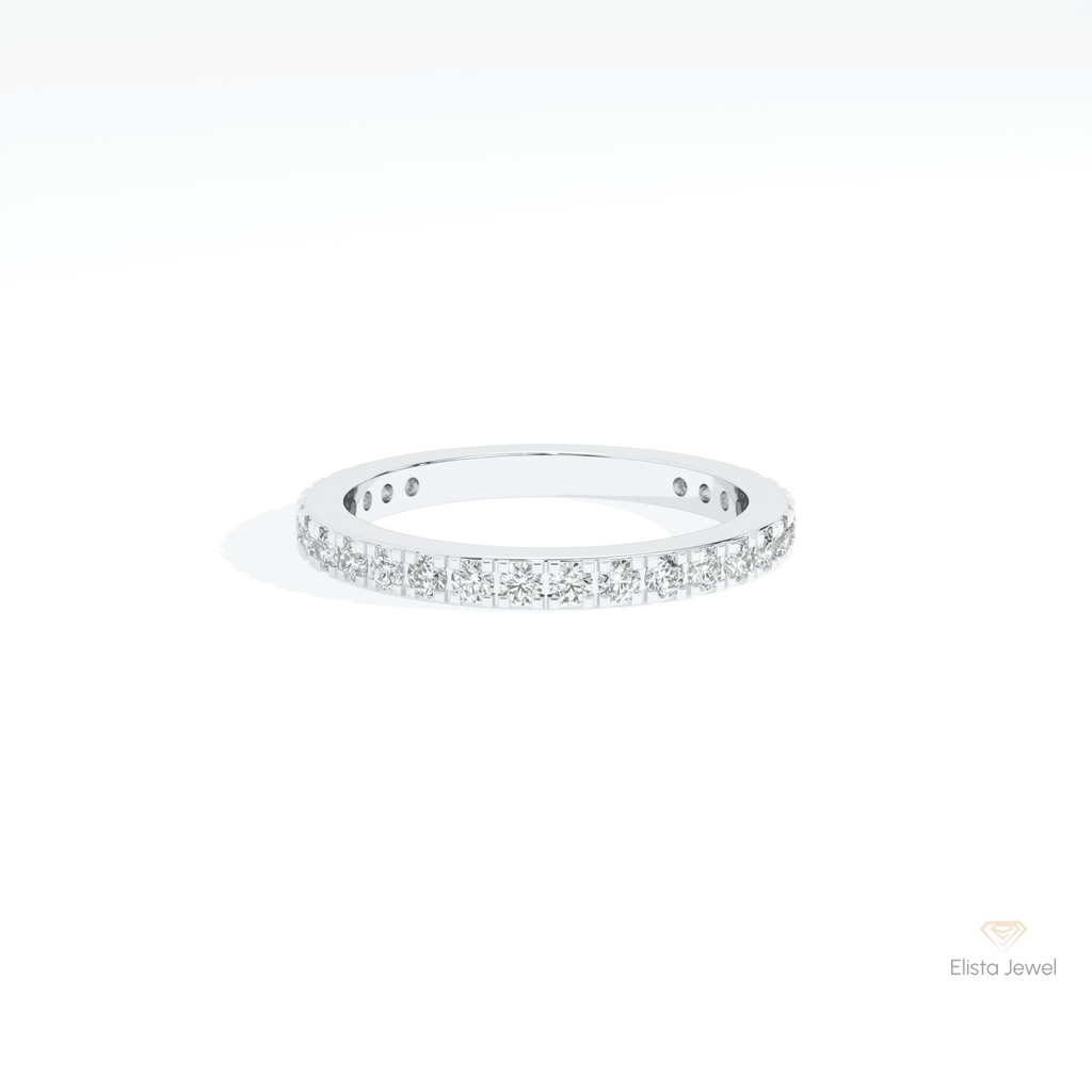 Round Cut Half Eternity Stacking Lab Grown Diamond Band in 14K Yellow Gold - Detail View