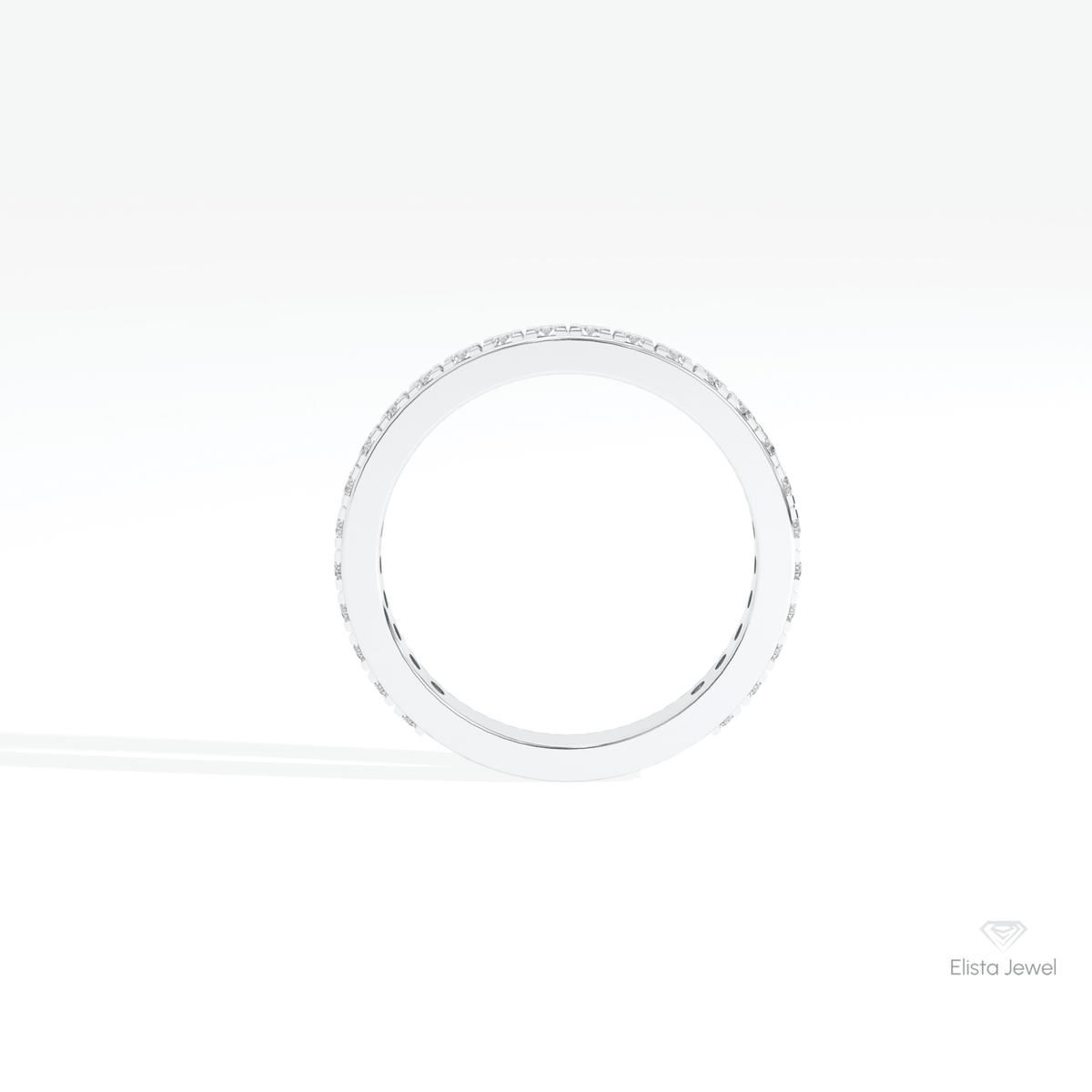 Round Cut Half Eternity Stacking Lab Grown Diamond Band in 18K White Gold - Close-up View